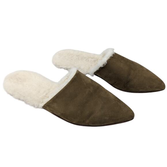 Jenni Kayne Shearling Mule Slippers Size 8 – Suede Pointed Toe Cozy Slides - Picture 4 of 9